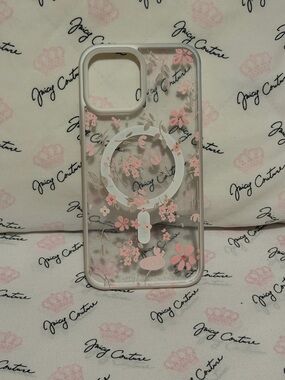 Clear floral iPhone 13 Pro Max case with soft pink blossom design 🌸🤍